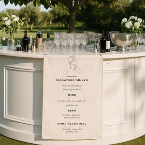 Custom Linen Wedding Bar Sign: Signature Cocktail Menu