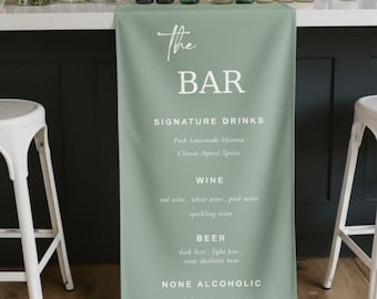 Niestandardowy baner na menu weselne z lnu, autorskie koktajle