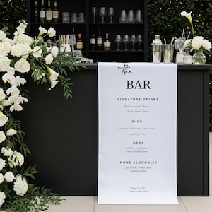 Fabric Bar Sign, Fabric Bar Menu, Wedding Bar Menu, Custom Linen Bar Sign, Signature Cocktail Menu, Minimalist Wedding Bar Sign For Drinks
