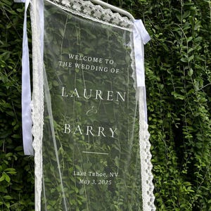 Romantic Sheer Wedding Sign, Linen Wedding Welcome Sign,Modern Outdoor Wedding Banner, Personalized Wedding Decoration,Engagement Party Sign