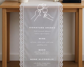 Lace Sheer Bar Sign,  Wedding Bar Menu, Custom Lace sheer Bar Sign, Signature Cocktail Menu, Minimalist Wedding Bar Sign For Drinks