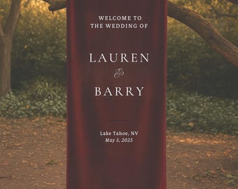 wedding welcome sign linen, custom linen wedding banner, fabric wedding sign, red linen welcome sign, personalized wedding deco