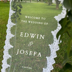 Romantic Sheer Wedding Sign, Sheer Wedding Welcome Sign,Modern Outdoor Wedding Banner, Personalized Wedding Decoration,Engagement Party Sign