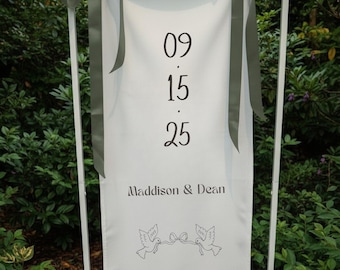 Placa de casamento personalizada em linho, Placa de casamento em tecido, Placa de boas-vindas personalizada, Faixa de casamento em linho, Decoração de casamento, Placa para festa de noivado