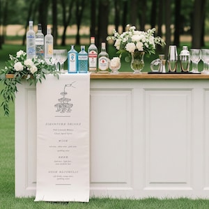 Custom Fabric Bar Menu Sign, Wedding Bar Banner, Signature Cocktail & Drink Menu, Printed on Linen, Modern Wedding Decor