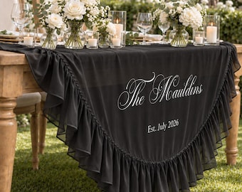 Personalized Ruffle Wedding Table Sign, Custom Sweetheart Table Banner, Fabric Wedding Décor, Personalized Last Name Table Draping