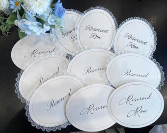 Personalized Reserved Chair Sign with Lace Trim, Oval Wedding Seat Sign, Custom Name Chair Decor
