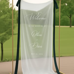 Romantic Sheer Wedding Sign, Linen Wedding Welcome Sign,Modern Outdoor Wedding Banner, Personalized Wedding Decoration,Engagement Party Sign