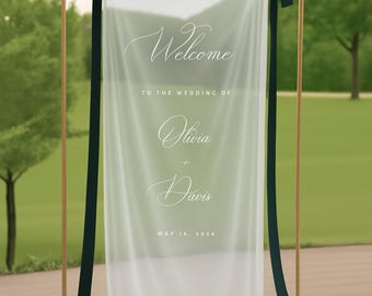 Romantic Sheer Wedding Sign, Linen Wedding Welcome Sign,Modern Outdoor Wedding Banner, Personalized Wedding Decoration,Engagement Party Sign