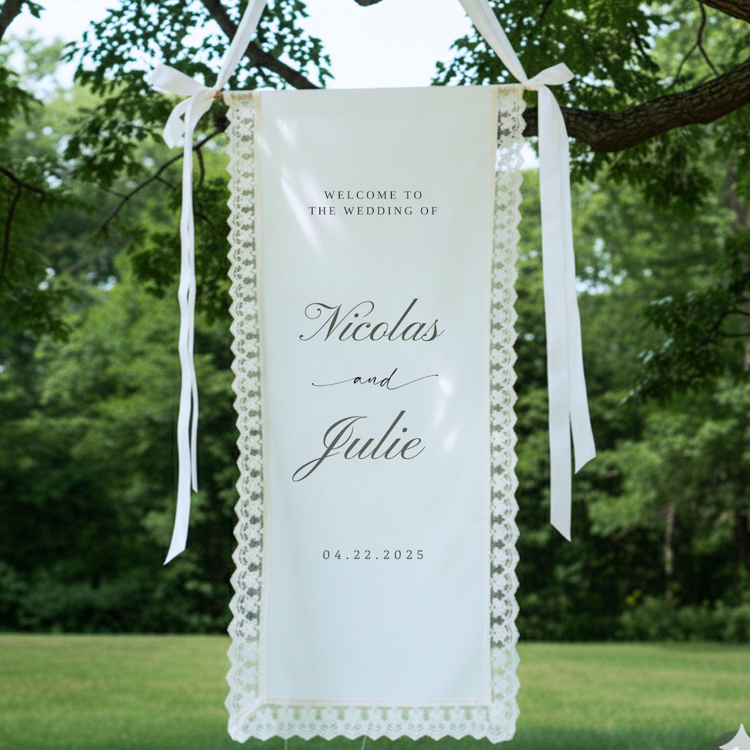 Lace Wedding Welcome Sign, Modern Wedding Welcome Sign, Fabric Sign ...