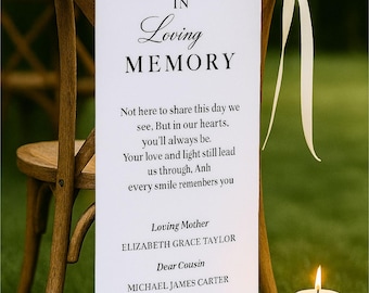 Loving Memory Wedding Sign, White Linen Memorial Chair Banner, In Memory of Loved Ones, Wedding Aisle Sign, Remembrance Ceremony Decor