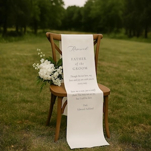 Benutzerdefinierte Gravur Hochzeitsschild, Reserviert Hochzeit Gedenkstuhl Zeichen, Personalisiertes Stoff Schild, Hochzeitsstuhl Banner In Erinnerung Lieben