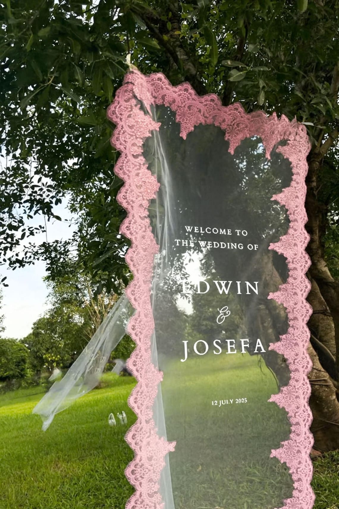 pink wedding lace sign