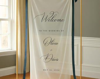 Placa de boas-vindas personalizada em linho para casamento, placa de tecido personalizada.