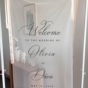 Personalized Sheer Wedding Sign, Linen Welcome Banner for Outdoor & Garden Weddings, Lightweight Linen Banner