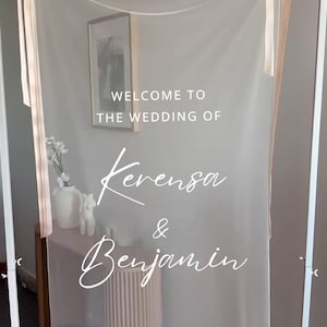 Romantic Sheer Wedding Sign, Linen Wedding Welcome Sign,Modern Outdoor Wedding Banner, Personalized Wedding Decoration,Engagement Party Sign