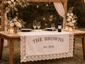 Personalized Linen Sweetheart Table Runner, Custom Wedding Decor, Lace Trim product logo