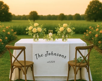 Cartello personalizzato per tavolo da matrimonio, cartello in lino con cognome, tavolo personalizzato, striscione per matrimonio, cartello per tavolo da pranzo nuziale, cartello in tessuto per bar, regalo di compleanno