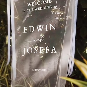 Romantic Sheer Wedding Sign, Linen Wedding Welcome Sign,Modern Outdoor Wedding Banner, Personalized Wedding Decoration,Engagement Party Sign