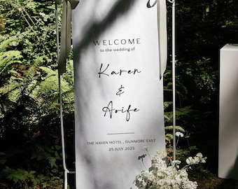 Custom Wedding Fabric Sign, Linen Wedding Welcome Sign, Modern Outdoor Wedding Banner, Personalized Wedding Decoration, Engagement Sign