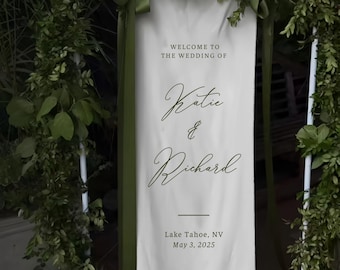 Custom Wedding Fabric Sign, Linen Wedding Welcome Sign, Modern Outdoor Wedding Banner, Personalized Wedding Decoration, Engagement Sign