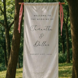 Modernes Hochzeit Willkommensschild, Stoffschild, Hochzeit Stoff Willkommensschild, Benutzerdefinierte Leinen Hochzeitsschild, Boho Hochzeit, Hochzeit Willkommensschild