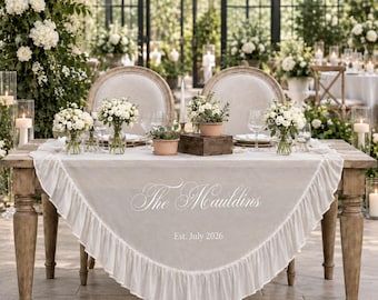 Personalized  Chiffon Sweetheart Tablecloth, Ruffle Wedding Table Decor (Custom Name)