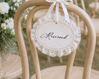 Wedding Chair Tag, Personalized Reserved Chair Sign, In Loving Memory Decor, Lace Chair Decoration, Wedding Ceremony Sign,Chair Tag