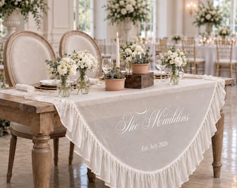 Personalized Ruffle Wedding Table Banner, Custom Last Name Sweetheart Table Sign, Wedding Decor