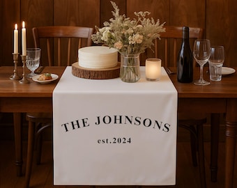 Insegna da tavolo per matrimonio in lino personalizzata: striscione personalizzato con cognome