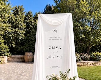 Personalized Fabric Wedding Welcome Sign, Custom Draped Wedding Banner, Elegant Chiffon Welcome Sign, Outdoor Garden Wedding Decor