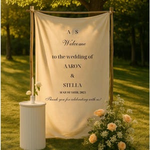 Custom Wedding Fabric Sign, Linen Wedding Welcome Sign, Modern Outdoor Wedding Banner, Personalized Wedding Decoration,Engagement Party Sign