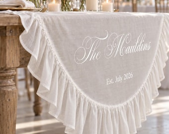 Personalized Ruffle Wedding Table Sign, Custom Sweetheart Table Banner, Fabric Wedding Décor, Personalized Last Name Table Draping
