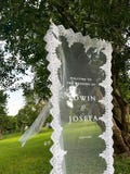 Sheer Lace Wedding Welcome Sign: Tulle Fabric, Macquin Sequins  with stand product logo