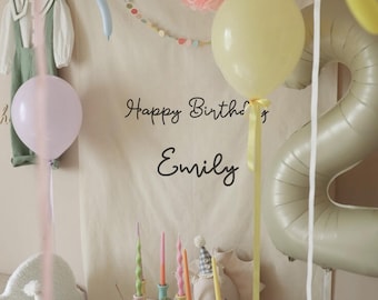 Bandera de cumpleaños personalizada con nombre, pancarta de cumpleaños, pancarta de cumpleaños a medida, letrero de tela, letrero de cumpleaños de tela, arte de pared boho de cumpleaños, lino
