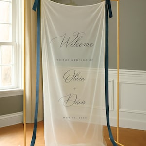 Romantic Sheer Wedding Sign, Linen Wedding Welcome Sign,Modern Outdoor Wedding Banner, Personalized Wedding Decoration,Engagement Party Sign