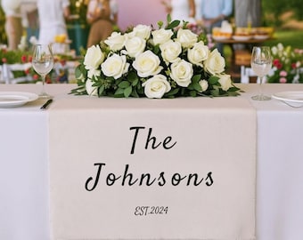 Cartello personalizzato per tavolo da matrimonio, cartello in lino con cognome, tavolo personalizzato, striscione per matrimonio, cartello per tavolo da pranzo nuziale, cartello in tessuto per bar, regalo di compleanno