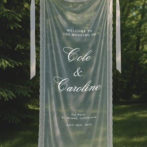 Sheer Lace Wedding Welcome Sign: Personalized Modern Wedding Banner