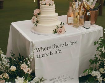 Custom Linen Wedding Table Runner, Personalized Quote, Elegant Minimalist Decor