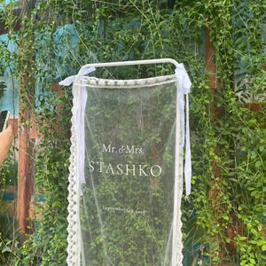 Romantic Sheer Wedding Sign, Linen Wedding Welcome Sign,Modern Outdoor Wedding Banner, Personalized Wedding Decoration,Engagement Party Sign