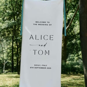 Minimalist Wedding Welcome Sign, Custom Fabric Wedding Banner with Names & Date, Outdoor Garden Ceremony Decor, Personalized Linen Sign