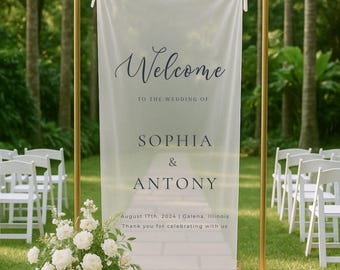 Romantisches schieres Hochzeit Zeichen, Leinen Hochzeit Willkommensschild, modernes Hochzeit im Freien Banner, personalisierte Hochzeitsdekoration, Verlobungsfeier Zeichen