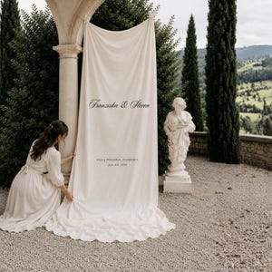 Personalized Wedding Scroll Sign, Large Fabric Welcome Banner, Classic Script Wedding Signage, Romantic Chateau Wedding Ceremony Decor