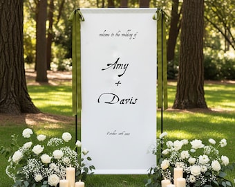 Custom Wedding Fabric Sign, Linen Wedding Welcome Sign, Modern Outdoor Wedding Banner, Personalized Wedding Decoration,Engagement Party Sign