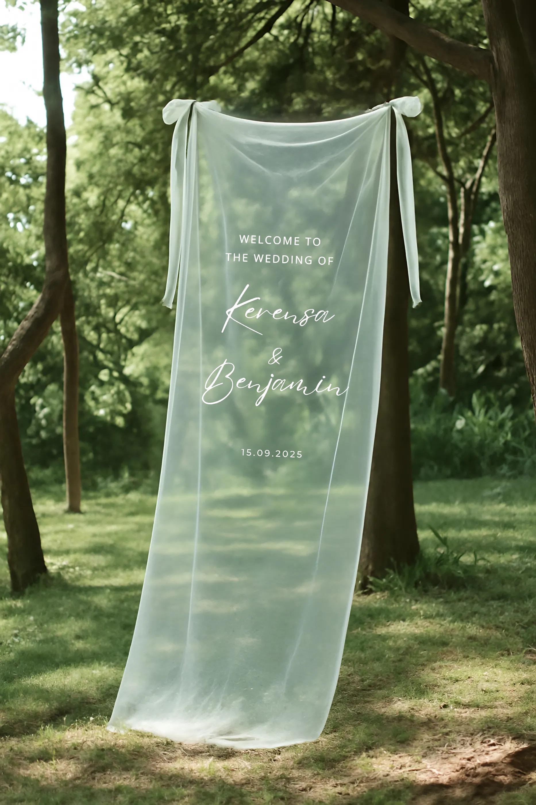 Welcome Fabric Sign, Sheer Sign, Fabric Sign, Wedding Veil, fabric sign, Custom Wedding Welcome Sign, Personalized Lace Edge Sign