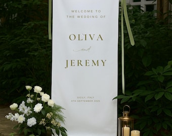 Custom Wedding Fabric Sign, Linen Wedding Welcome Sign, Modern Outdoor Wedding Banner, Personalized Wedding Decoration,Engagement Party Sign