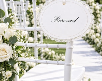 Reserved Wedding Chair Sign with Lace Trim, Elegant Oval Seat Marker,Personalized Lace Chair Sign, Custom Reserved Wedding Seat Decor