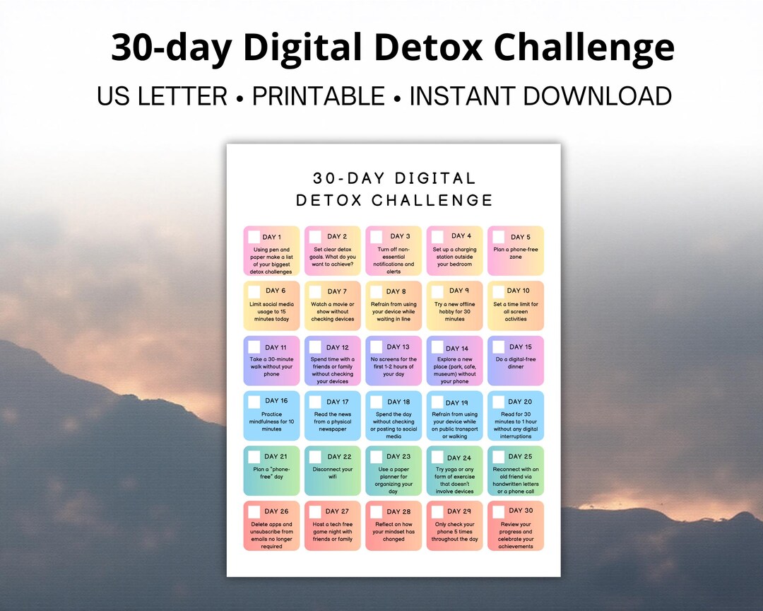 30 Day Digital Detox Self Care Challenge Tracker - Etsy