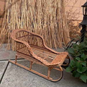 Handmade Wicker Sleigh | Wooden Children&#39;s Sled | Christmas Holiday Decor & Outdoor Fun