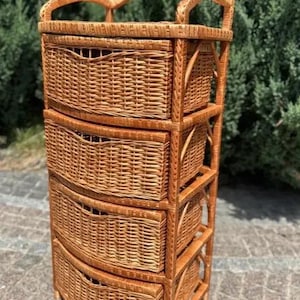 Handwoven Wicker Dresser | 4-Drawer Rattan Chest | Rustic & Boho Storage Solution